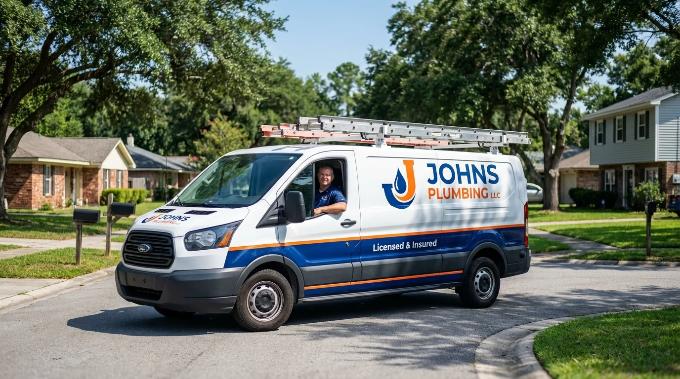Johns Plumbing LLC service van in Russellville, AL