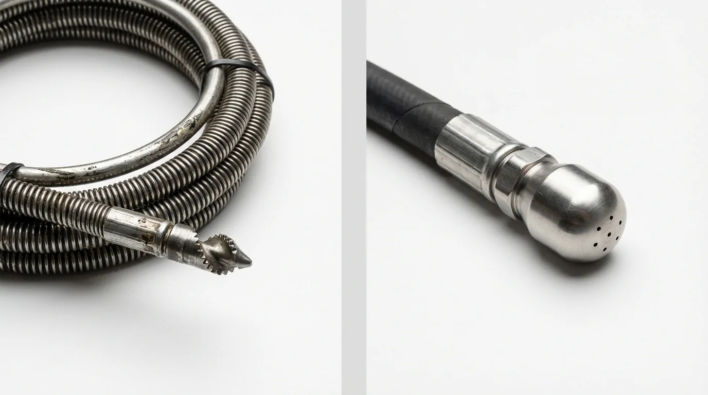Drain snake cable and hydro jetting nozzle used for drain cleaning in Russellville, AL