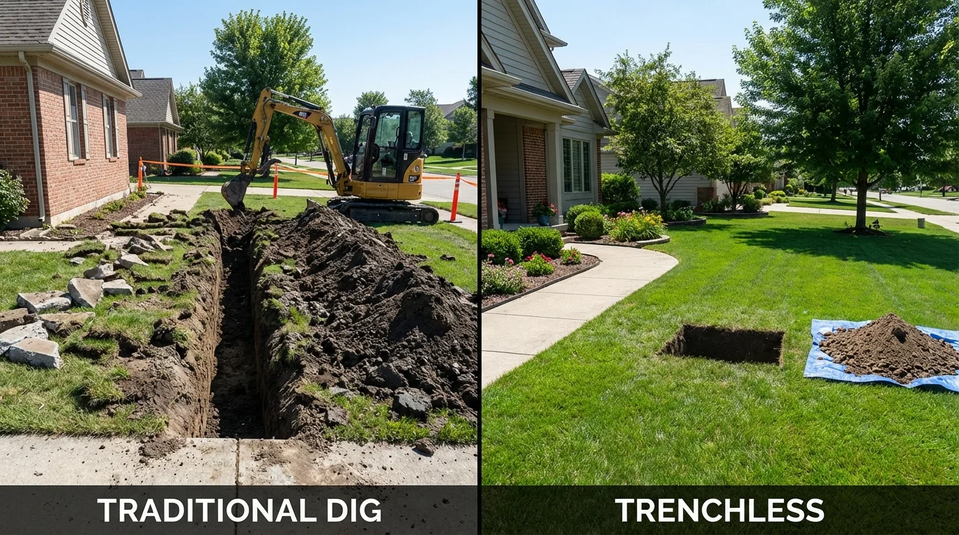 Trenchless sewer repair with minimal yard damage versus traditional excavation in Russellville, AL